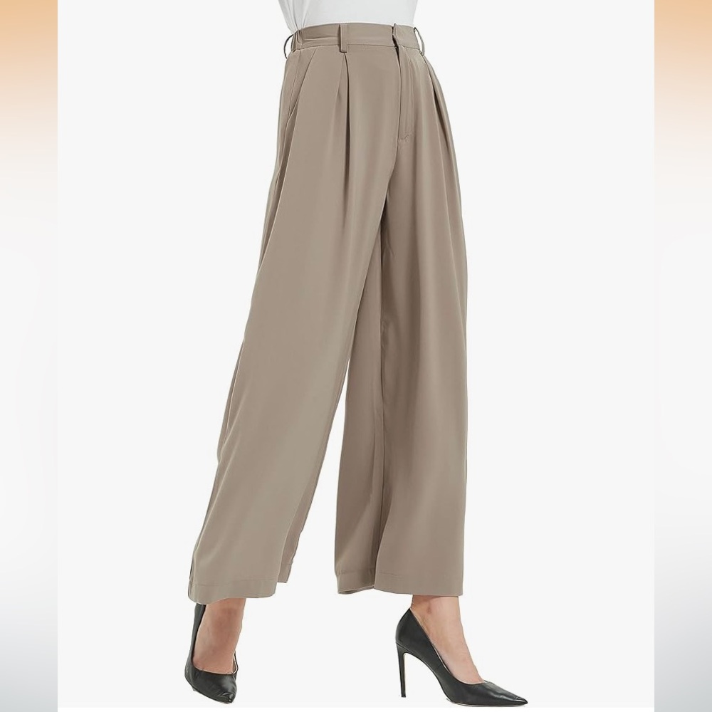 Wide Leg High-Waist Trousers - Taupe - Picture 15 of 15
